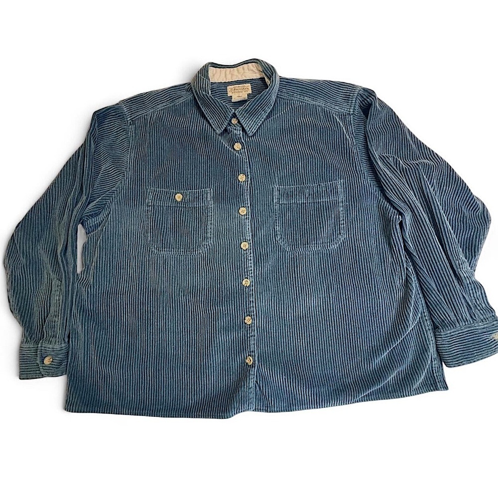 Vintage St. John’s Bay Corduroy Shacket 3X Cropped Oversized Button Up Blue